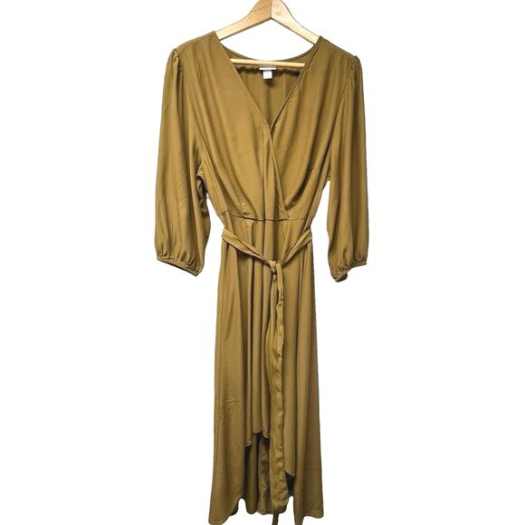 Ava & Viv Faux Wrap Hi-Low Hem Copper Brown 3/4 Sleeve Midi Dress Plus Size 1X - Picture 1 of 5